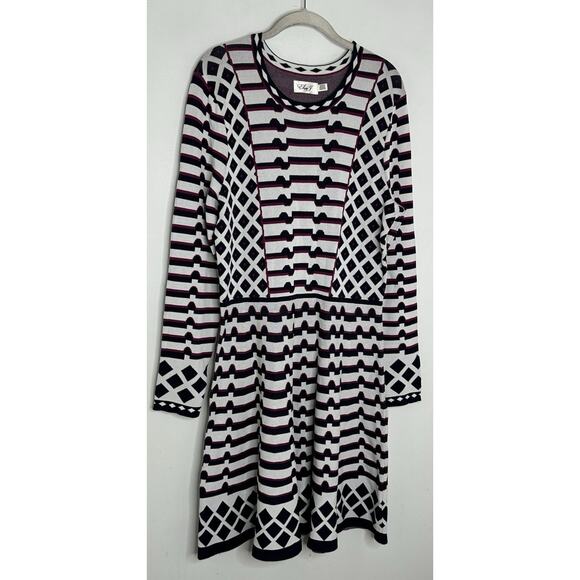 Eliza J Women’s Scoop Neck Fit & Flare Printed Sweater Dress Size XL - Picture 2 of 7